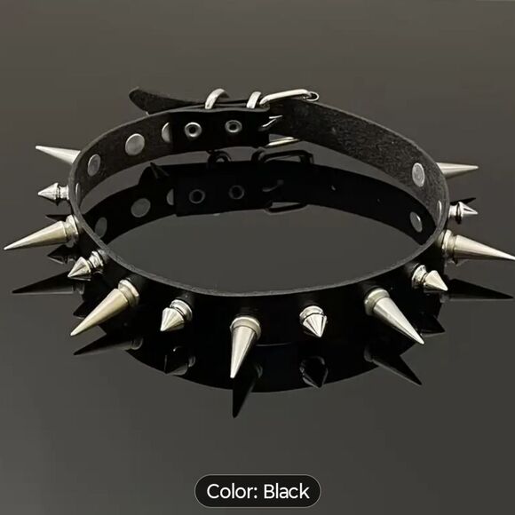 Goth Punk Style Silver Spiked Choker Necklace #9 - Picture 2 of 3